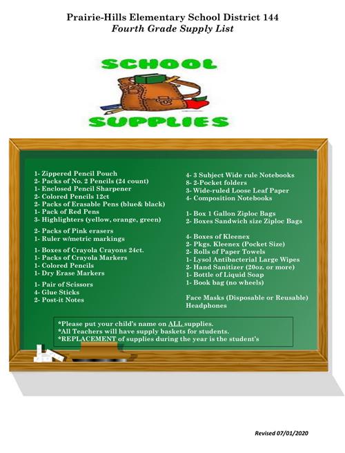 4th Grade Supply List 